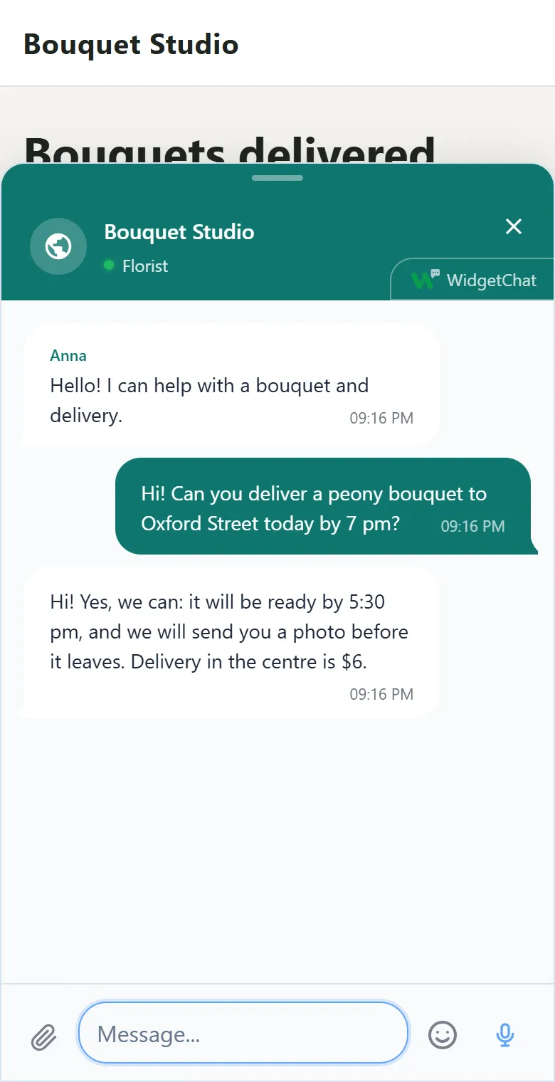 The WidgetChat window on a phone